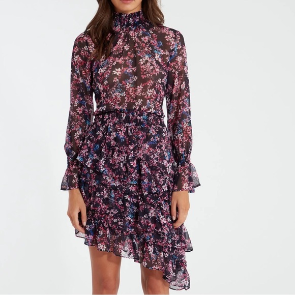 MISA LOS ANGELES Savanna Asymmetrical Mini Dress in Ditsy Multi small - Picture 4 of 11